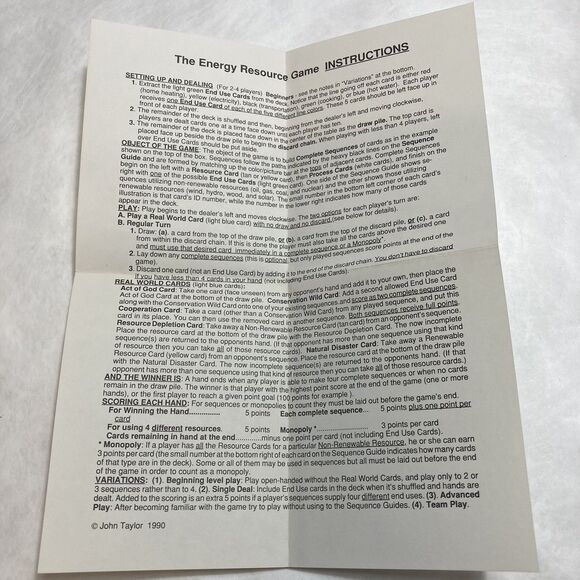 ERG Energy Resource Game Cards Box Instructions Sequence Guide STEM GAME - Picture 5 of 5